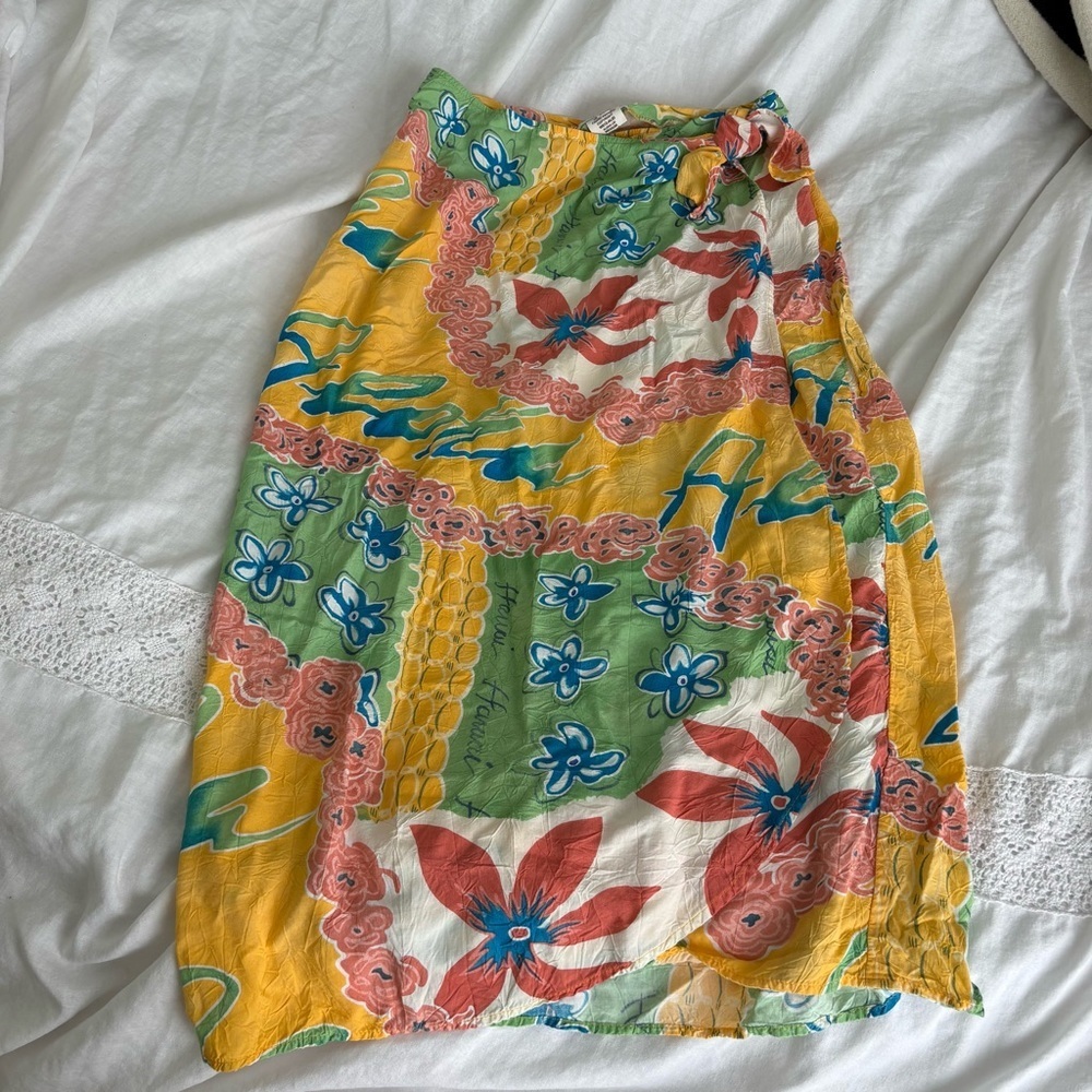 Jams World Womens Yellow Floral Hawaii Aloha Lei wrap skirt MEDIUM
